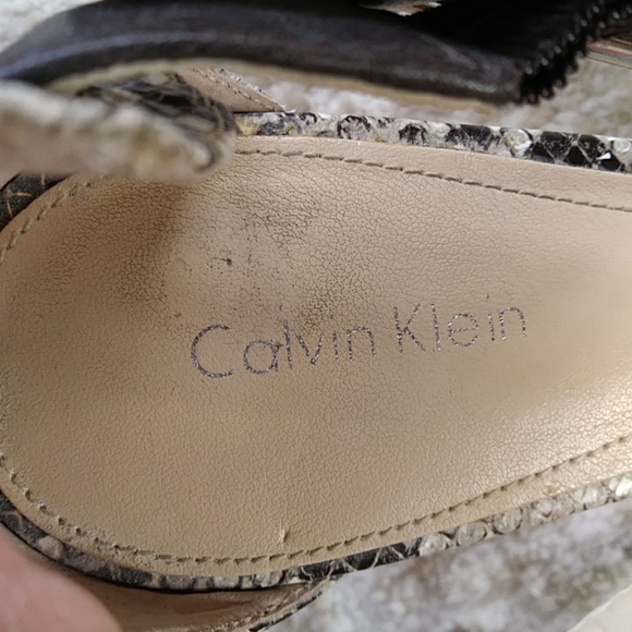 Calvin Klein Zahara Snakeskin Print Pattern Strappy High Heels 9M Tan Brown - Picture 5 of 16